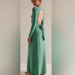 NWT FP BEACH Free People Aubre Open-Back Essential Maxi Dress Mermaid Green Sz L